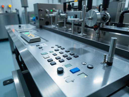 银色运动控制器设备，前面板有多个指示灯和接口，放置在工作台上，浅灰色背景